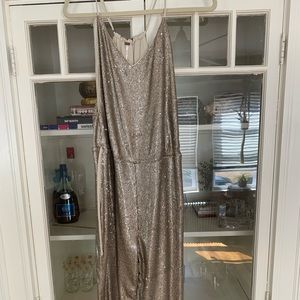 Free People sequin tank jumpsuit with waist ties